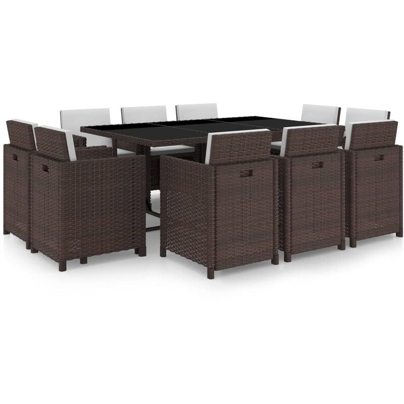 

Youthup - Set comedor de jardín 11 pzas y cojines ratán sintético marrón - Marrón