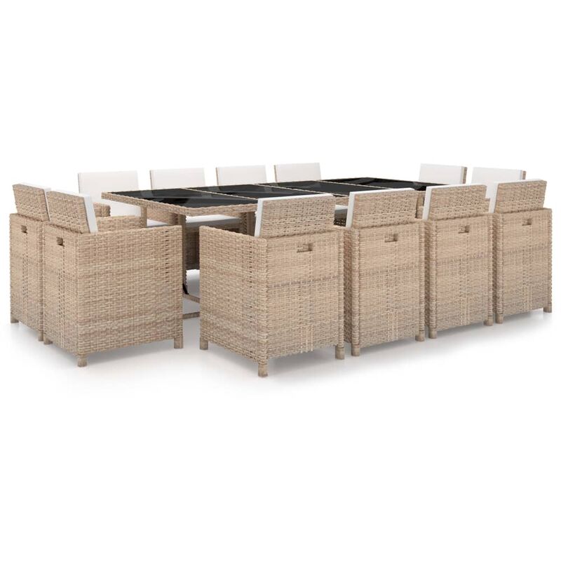 

Set comedor de jardín 13 piezas y cojines ratán sintético beige - Beige