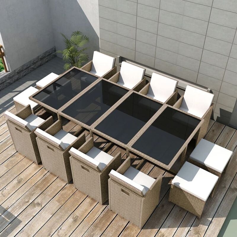 

Set comedor de jardín 13 piezas y cojines ratán sintético beige - Beige