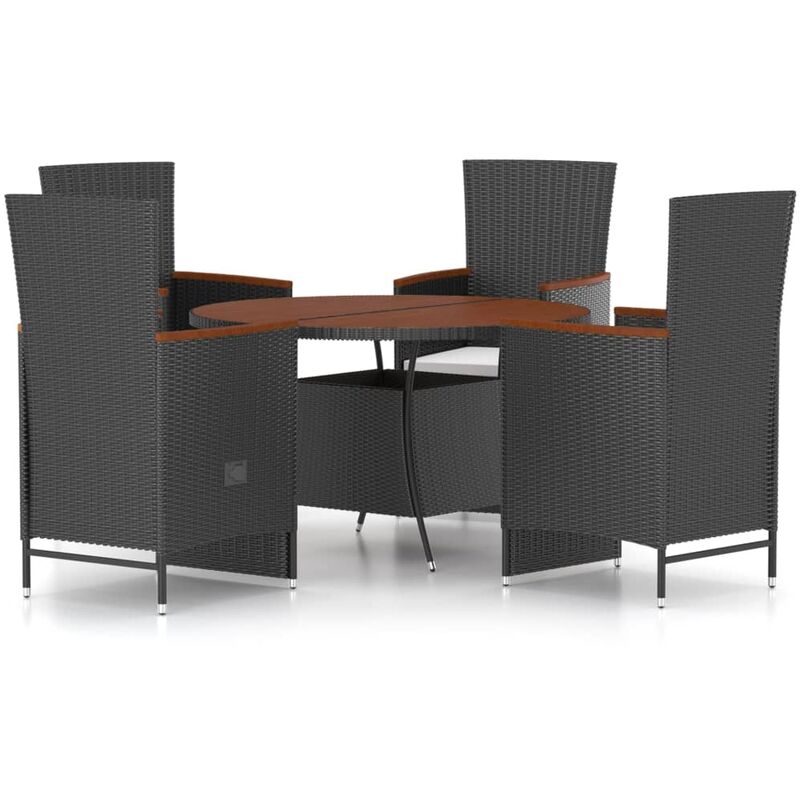 

Set comedor de jardín 5 piezas ratán sintético y cojines negro - Negro