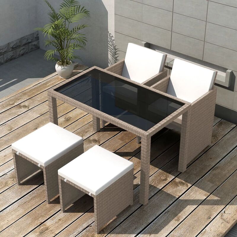 

Set comedor de jardín 5 piezas y cojines ratán sintético beige - Beige