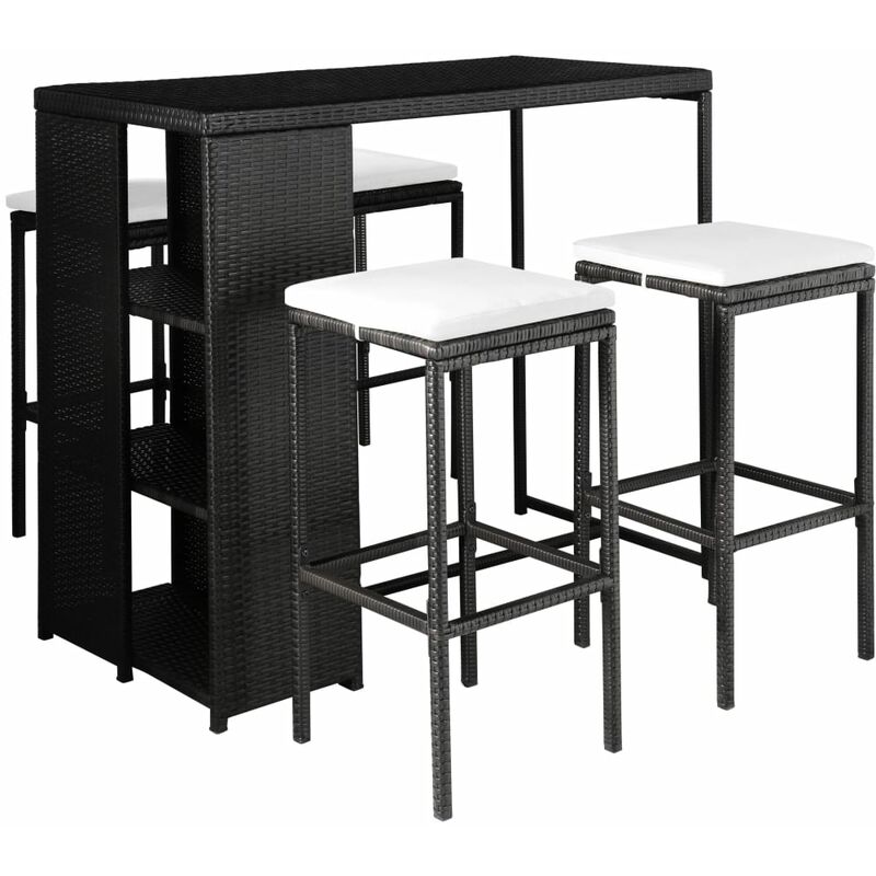 

Youthup - Set comedor de jardín 5 piezas y cojines ratán sintético negro - Negro