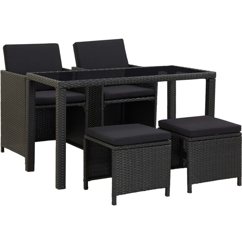 

Set comedor de jardín 5 piezas y cojines ratán sintético negro - Negro