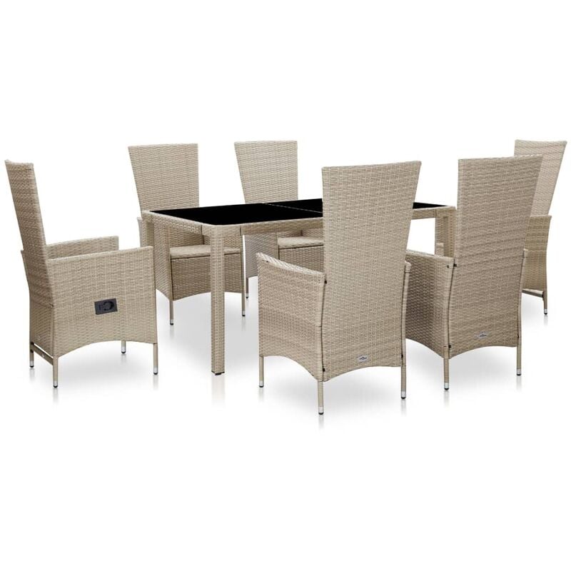 

Set comedor de jardín 7 piezas y cojines ratán sintético beige - Beige