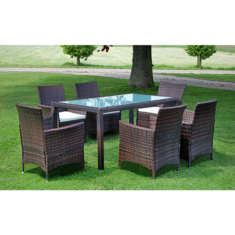 

Set comedor de jardín 7 piezas y cojines ratán sintético marrón - Marrón