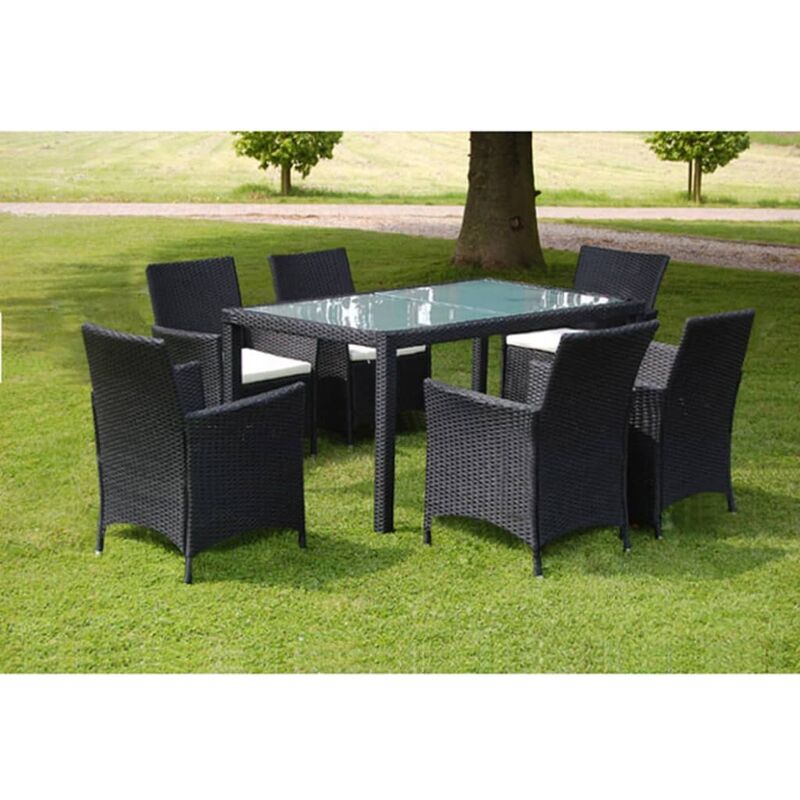 

Set comedor de jardín 7 piezas y cojines ratán sintético negro - Negro