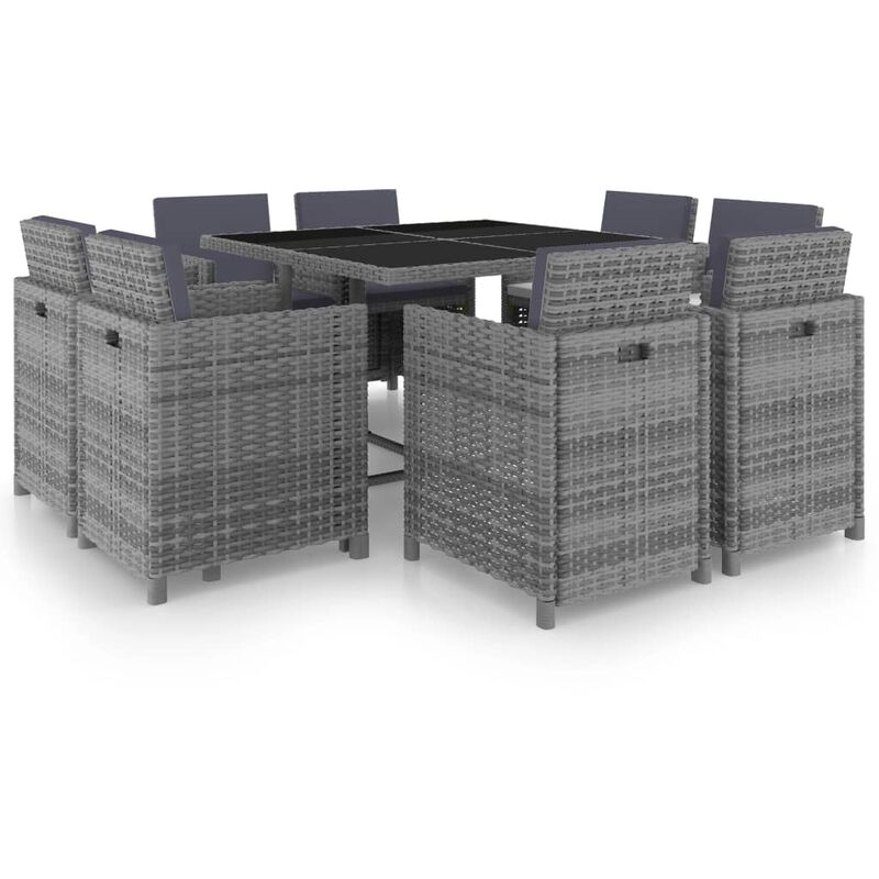 

Set comedor de jardín 9 piezas y cojines ratán sintético gris - Antracita