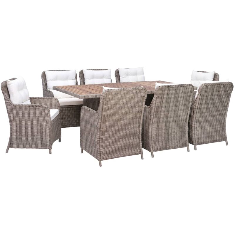 

Set comedor de jardín 9 piezas y cojines ratán sintético marrón - Marrón