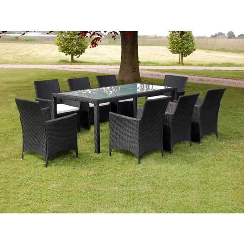 

Set comedor de jardín 9 piezas y cojines ratán sintético negro - Negro