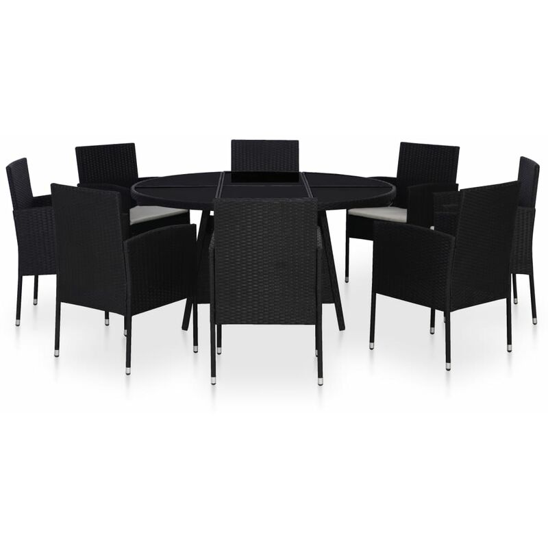 

Set comedor de jardín 9 piezas y cojines ratán sintético negro - Negro