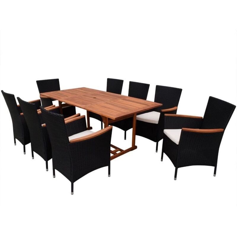 

Set comedor de jardín 9 piezas y cojines ratán sintético negro - Negro