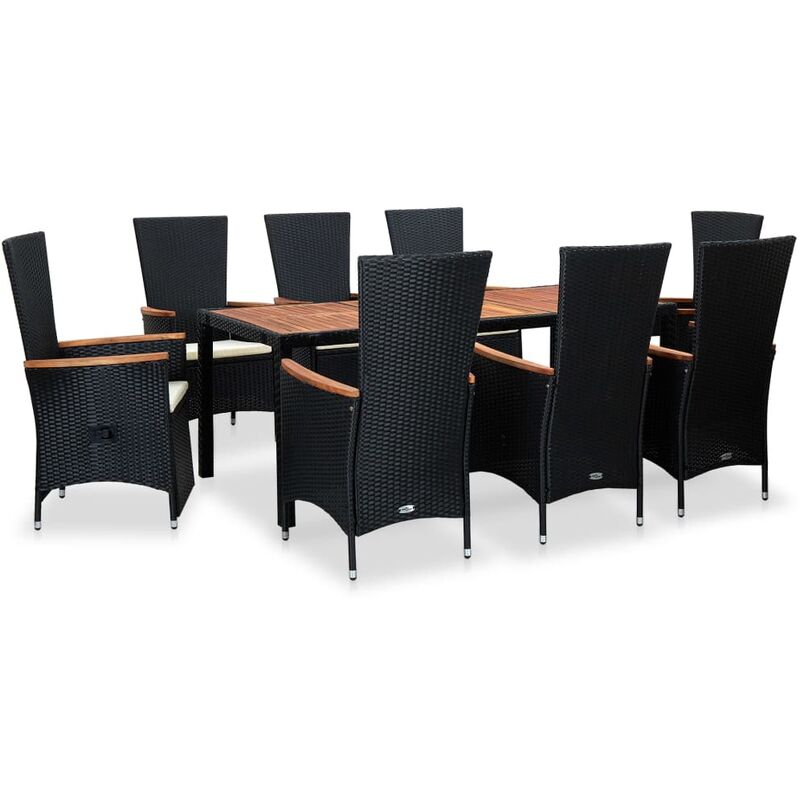 

Youthup - Set comedor de jardín 9 piezas y cojines ratán sintético negro - Negro