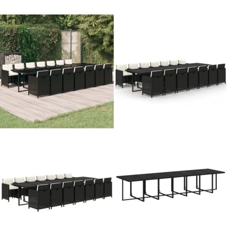 Set comedor jardín 15 pzas y cojines ratán sintético negro - Comedor de jardín - Sillas de jardín