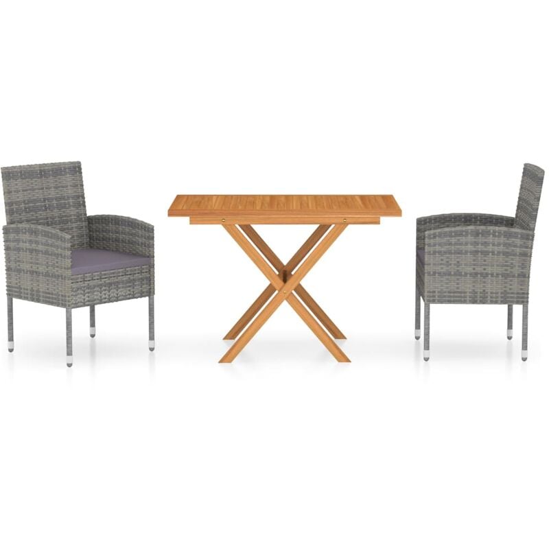 

Set comedor jardín 3 pzas ratán sintético madera acacia maciza
