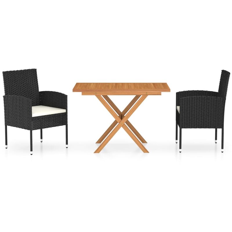 

Set comedor jardín 3 pzas ratán sintético madera acacia negro