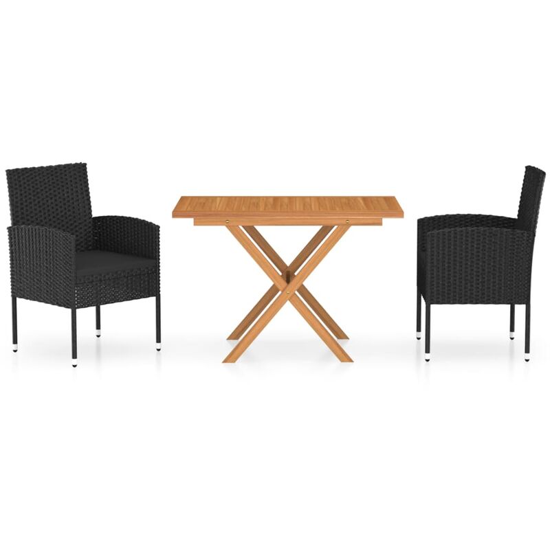 

Set comedor jardín 3 pzas ratán sintético madera acacia negro