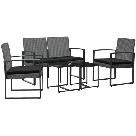 Set comedor jardín 5 pzas cojines PP aspecto ratán gris oscuro vidaXL