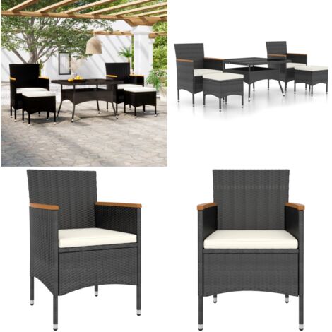 Set comedor jardín 5 pzas ratán sintético vidrio templado negro - Comedor de jardín - Mesa de jardín