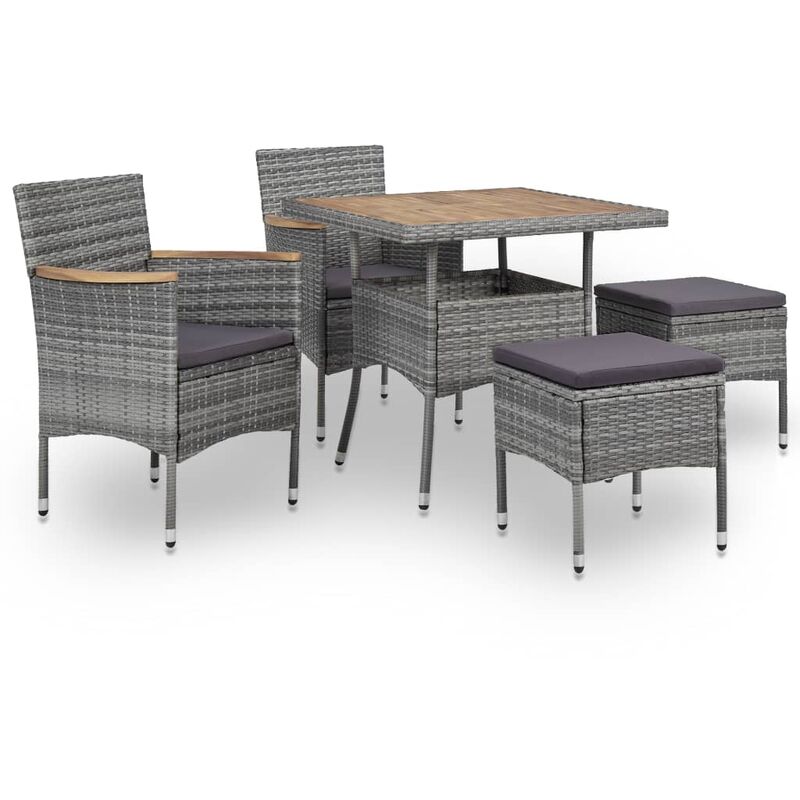 

Set comedor jardín 5 pzas ratán sintético y madera acacia gris
