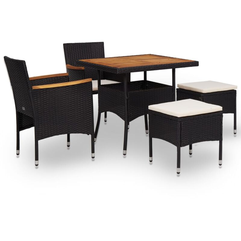 

Madera Acacia Set Comedor Jardín 5 Piezas Ratán Sintético Negro - Negro - Vidaxl
