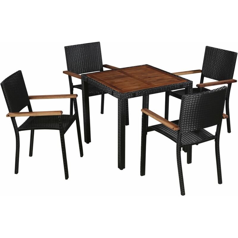 

Set comedor jardín 5 pzas ratán sintético y madera acacia negro