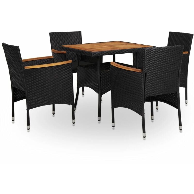 

Set comedor jardín 5 pzas ratán sintético y madera acacia negro