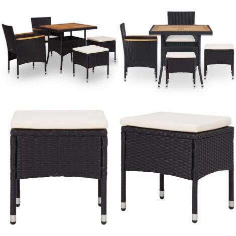 Set comedor jardín 5 pzas ratán sintético y madera acacia negro - Comedor de jardín - Mesa de comedor