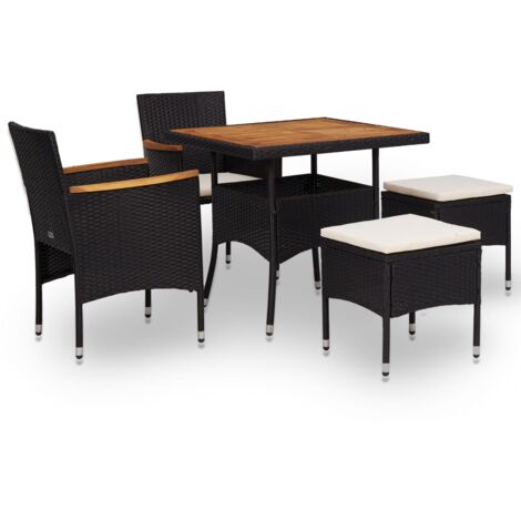 Set comedor jardín 5 pzas ratán sintético y madera acacia negro vidaXL