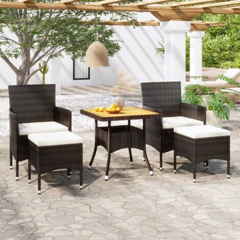 Set comedor jardín 5 pzas ratán sintético y madera acacia negro vidaXL