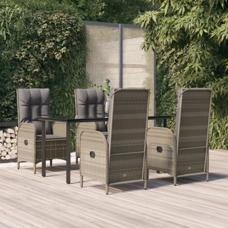 Set comedor jardín 5 pzas y cojines ratán sintético negro gris