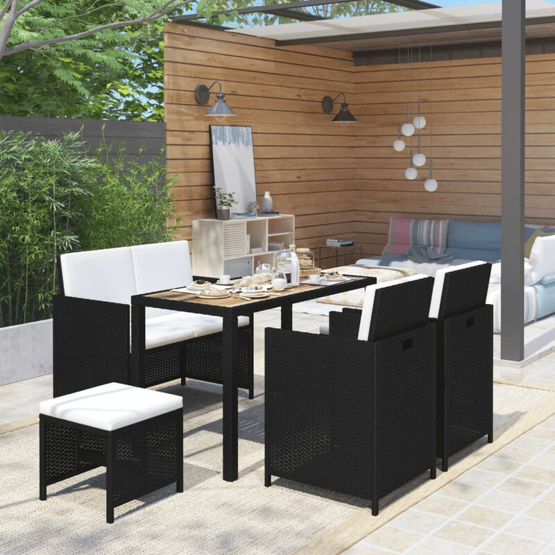 

Set comedor jardin 6 pzas ratan sintetico y madera acacia negro