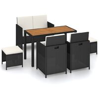 Set comedor jardín 6 pzas ratán sintético y madera acacia negro