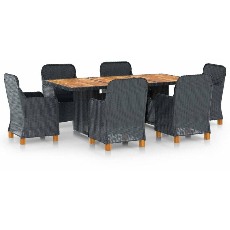 

Set comedor jardin 7 pzas cojines ratan sintetico gris oscuro