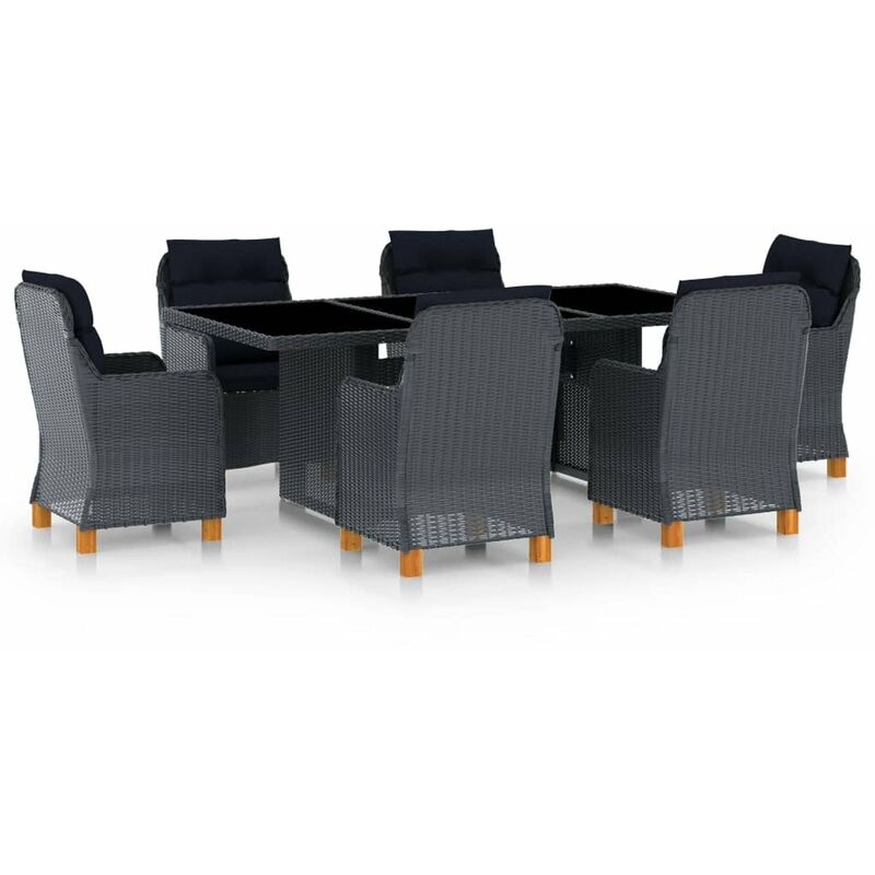 

Set comedor jardin 7 pzas cojines ratan sintetico gris oscuro