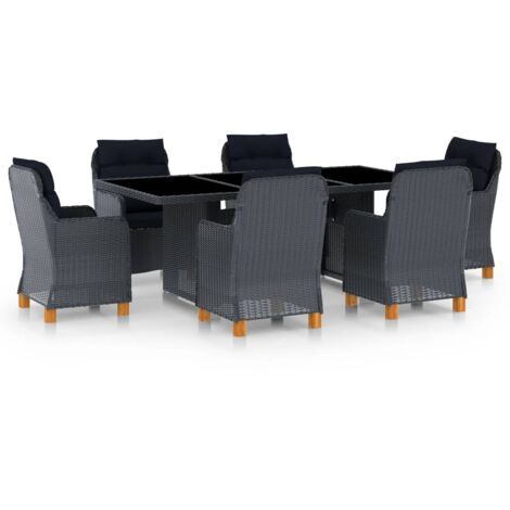 Set comedor jardín 7 pzas cojines ratán sintético gris oscuro