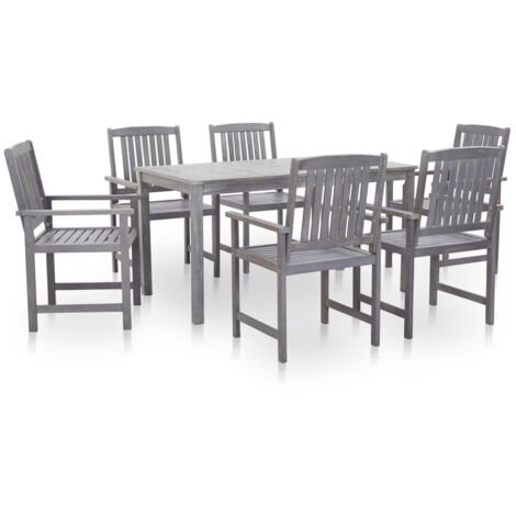Set comedor jardín 7 pzas madera maciza acacia gris deslavado vidaXL