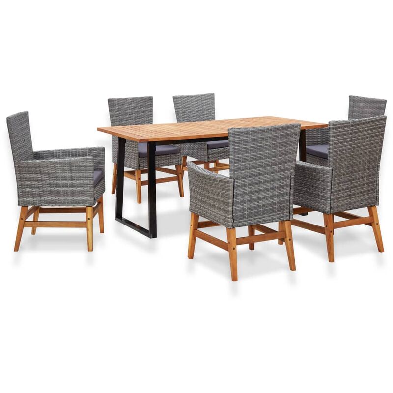 

Set comedor jardín 7 pzas ratán sintético y madera acacia gris