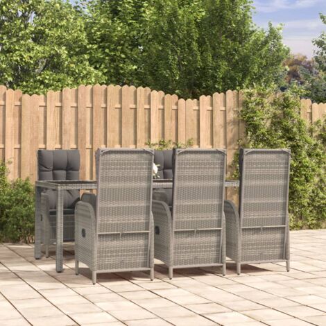 Set comedor jardín 7 pzas y cojines ratán sintético gris