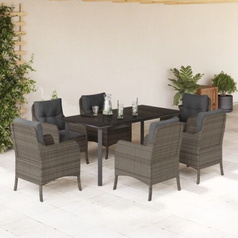 Set comedor jardín 7 pzas y cojines ratán sintético gris