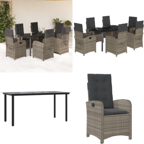 Set comedor jardín 7 pzas y cojines ratán sintético gris - Asiento de jardín - Cojín de jardín