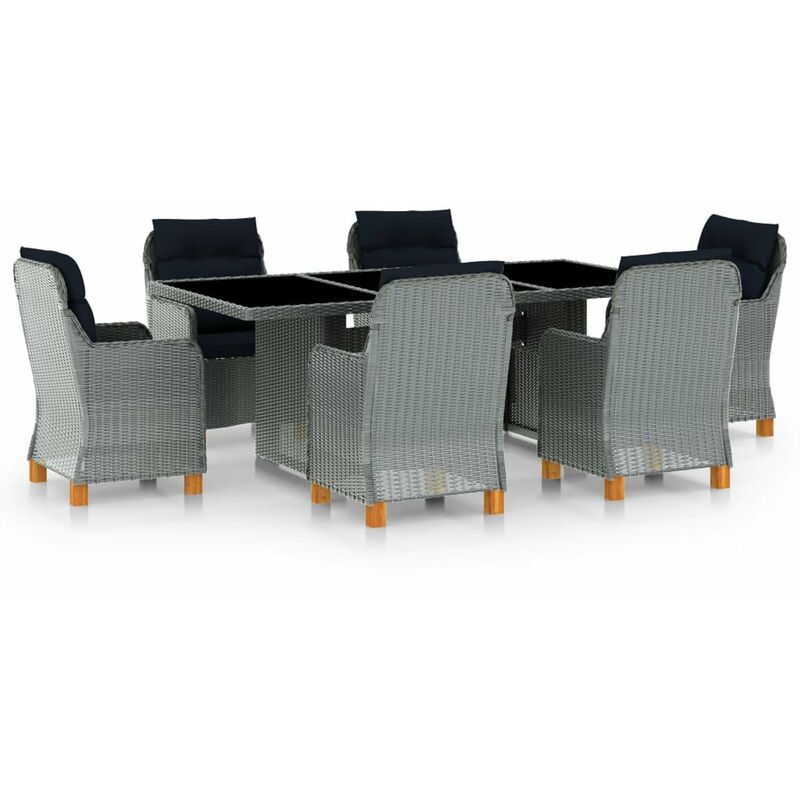 

Set comedor jardin 7 pzas y cojines ratan sintetico gris claro