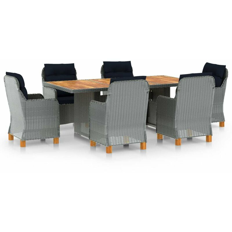 

Set comedor jardin 7 pzas y cojines ratan sintetico gris claro