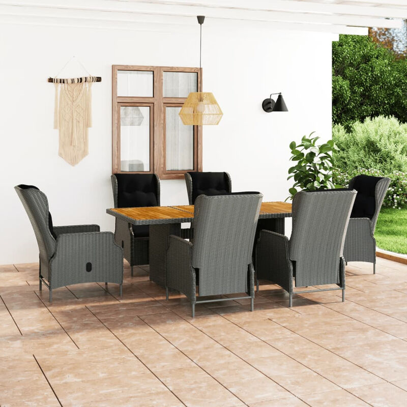 

Set comedor jardin 7 pzas y cojines ratan sintetico gris claro