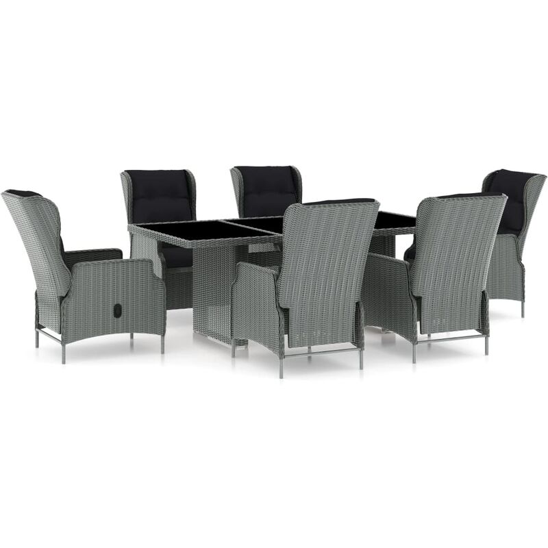 

Set comedor jardín 7 pzas y cojines ratán sintético gris claro