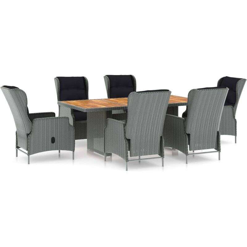 

Set comedor jardín 7 pzas y cojines ratán sintético gris claro