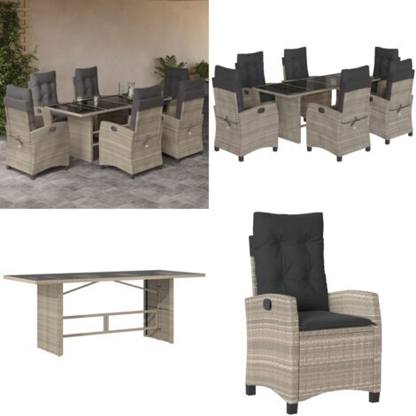 Set comedor jardín 7 pzas y cojines ratán sintético gris claro - Muebles de jardín - Sillas de jardín