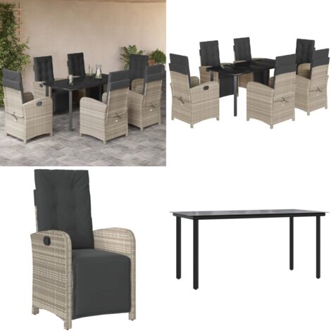 Set comedor jardín 7 pzas y cojines ratán sintético gris claro - Sillas de jardín - Cojines para sillas