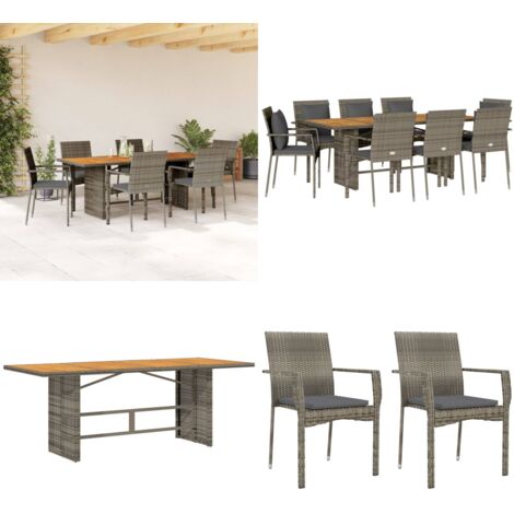 Set comedor jardín 7 pzas y cojines ratán sintético gris - Muebles de jardín - Sillas de jardín