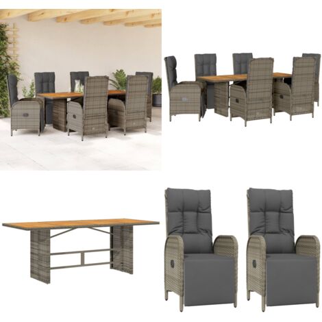 Set comedor jardín 7 pzas y cojines ratán sintético gris - Muebles de jardín - Sillas de jardín