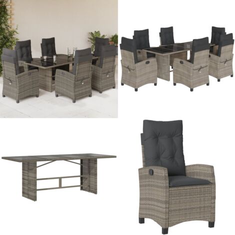 Set comedor jardín 7 pzas y cojines ratán sintético gris - Muebles de jardín - Sillas de jardín
